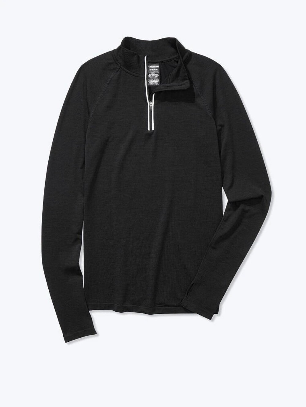 PINK Victoria's Secret Black Long-Sleeve Half-Zip Top with Silver Trim